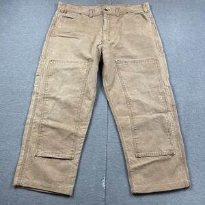 VTG Key Pants Mens 38x26 Beige Canvas Double Knee Straight Leg Carpenter 90s USA